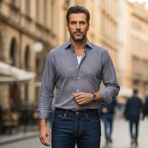 Luciano Barbera Mens Button Up Shirt Size L Check Plaid Made Italy Multicolor